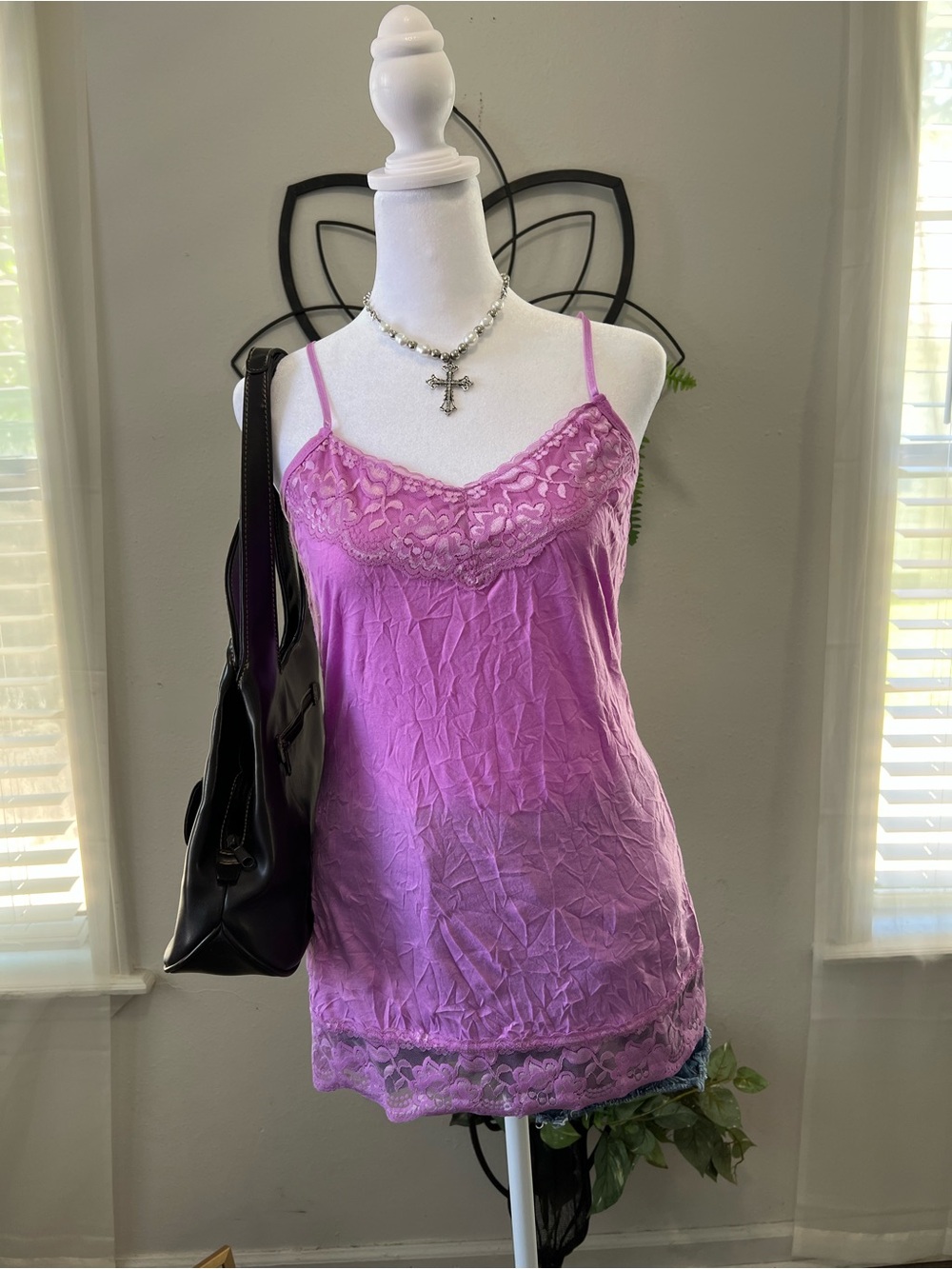 Pink Lace Trim Cami Tank Top Size Medium Y2K Coquette Fairycore